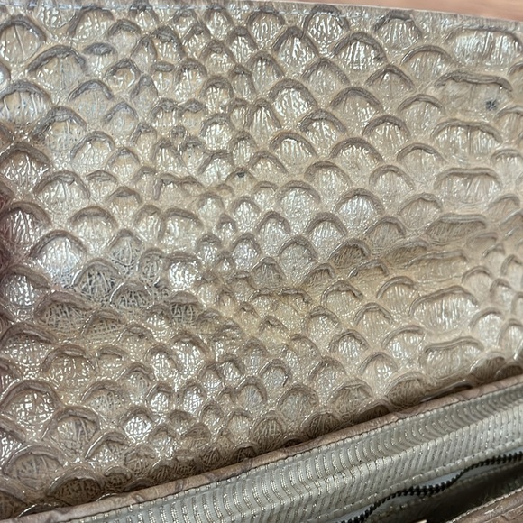 LAUREN MERKIN gold embossed python clutch